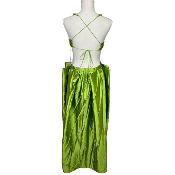 NEW For Love and Lemons Virginia Exaggerated Pleated Cutout Maxi Dress Green Med - Picture 6 of 10